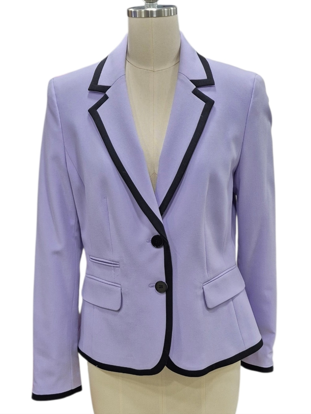 Nine West structured blazer women's 8 lilac purple black trim 2-button Spring
